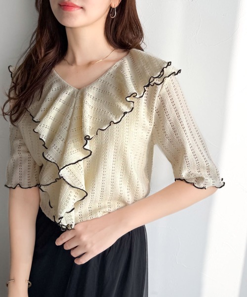 美品★ラッフル Tシャツ カットソー ブラック 36 CELFORD tシャツ 2Wayラッフルフリルトップス レディース