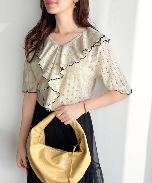 美品★ラッフル Tシャツ カットソー ブラック 36 CELFORD tシャツ 2Wayラッフルフリルトップス レディース