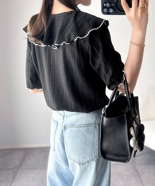 【極美品】ネストローブ 天然染め ラッフルフリル Tシャツ ブラック ネストローブ 天然染め天竺ラッフルTee Tシャツ ブラック nest