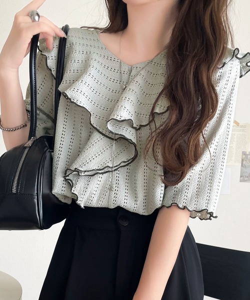 【LycoAn】ティアードラッフルトップス /クルクル/フリル/個性的 classicalelf tシャツ 一枚で華やか、なのに気取らない。透かし
