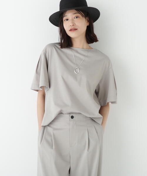 tシャツ プレーティング天竺タックスリーブボートネックプルオーバー レディース