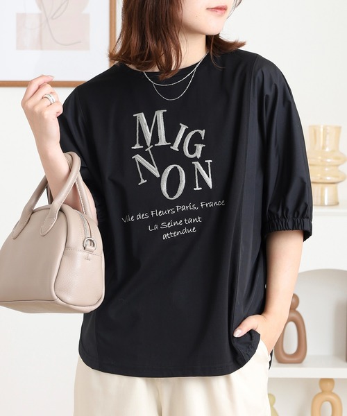 tシャツ 半袖 A.N.L スパンコールロゴ素材切り替えカットソー