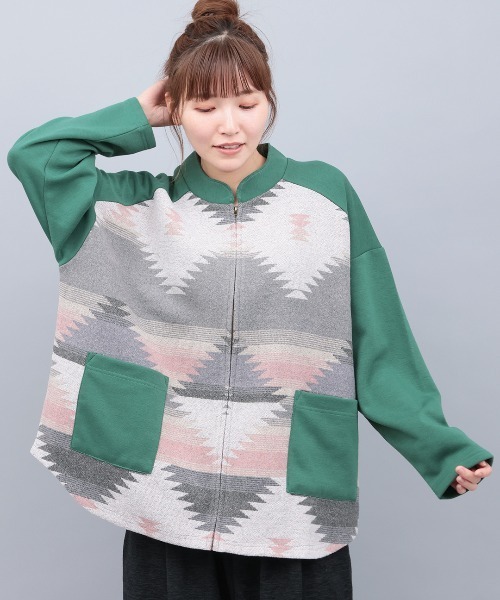 YONFA カラー　ジップ　カーディガン　モカ　新品 チチカカ（TITICACA） カーディガン ジャガードコンビジップ