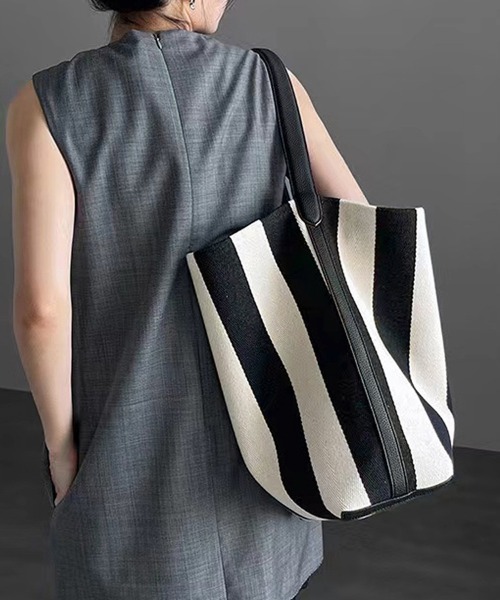 トートバッグ ストライプ柄トートバッグ（ミニバッグ付きの2点セット