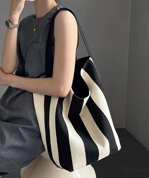 トートバッグ ストライプ柄トートバッグ（ミニバッグ付きの2点セット