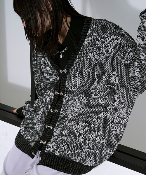 Ellno Loset（エルノロゼット） カーディガン フラワー柄メッシュラメ