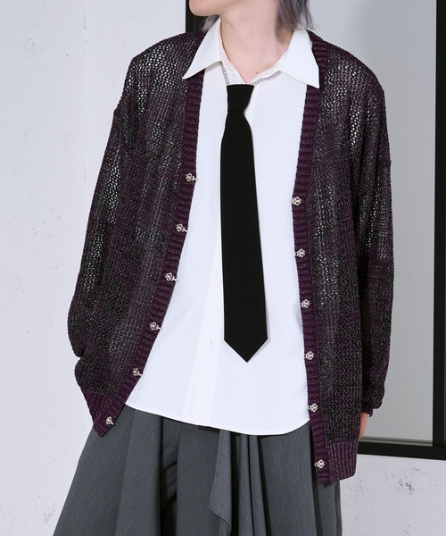 Ellno Loset（エルノロゼット） カーディガン フラワー柄メッシュラメ