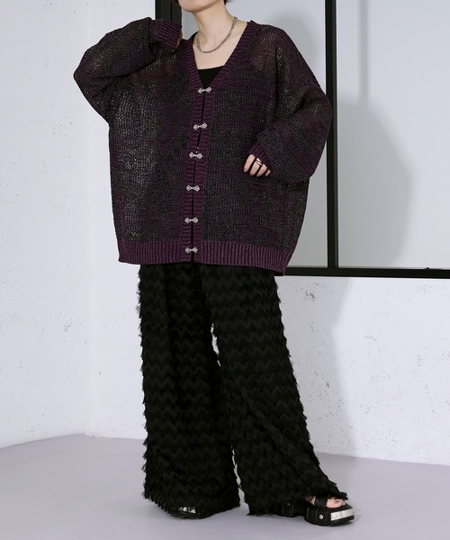 Ellno Loset（エルノロゼット） カーディガン フラワー柄メッシュラメ