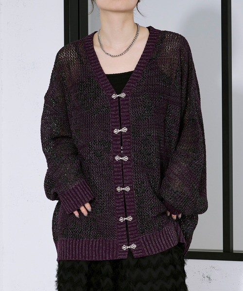 Ellno Loset（エルノロゼット） カーディガン フラワー柄メッシュラメ