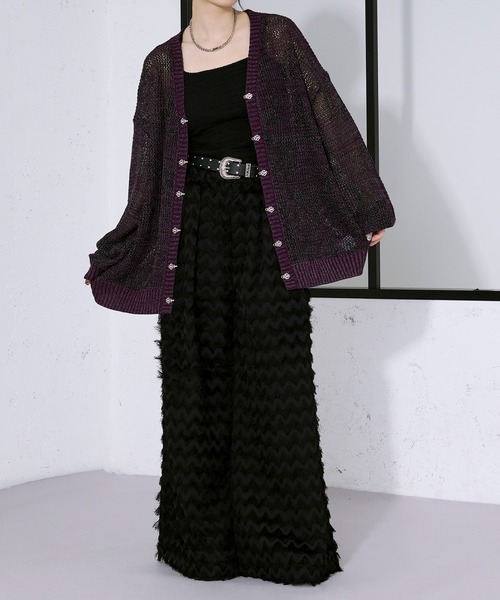 Ellno Loset（エルノロゼット） カーディガン フラワー柄メッシュラメ