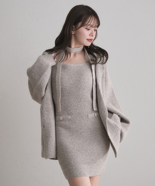 fupel アンサンブル choker melange knit setup / チョーカー付き