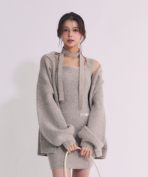 fupel アンサンブル choker melange knit setup / チョーカー付き