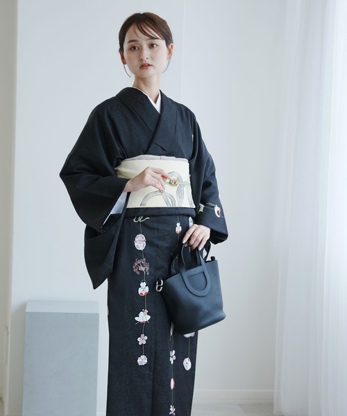 utatane 着物 袷着物 ニコアンティーク 絵羽仕立て 干支飾り・ブラック