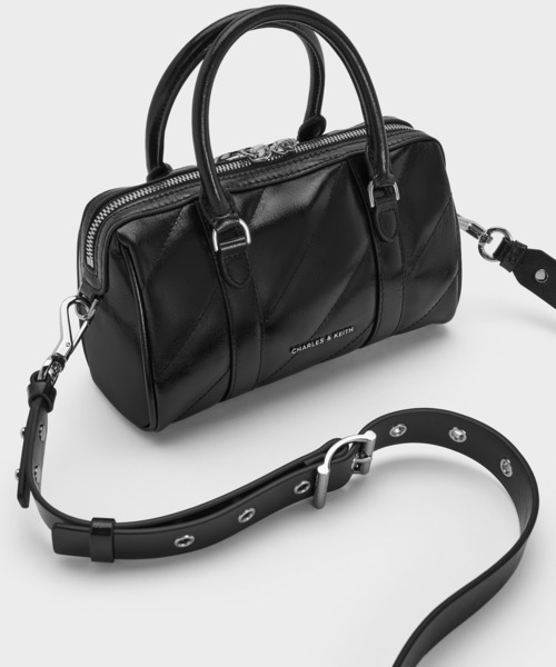 Charles&Keith ハンドルボウリングバッグ - ノワール CHARLES ＆ KEITH（チャールズ&キース） トートバッグ Philomena