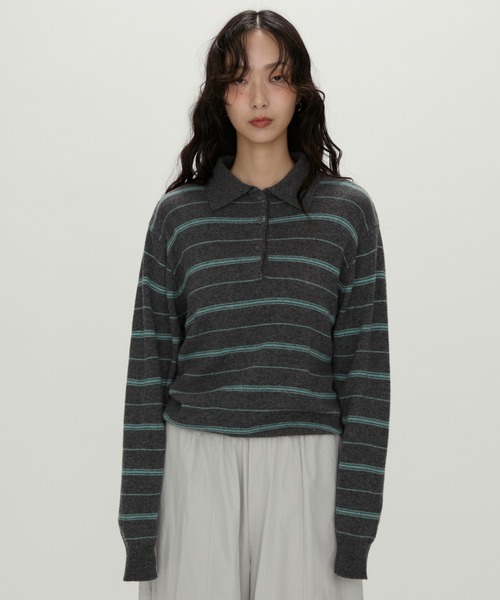 NUJOH ニット セーター Modern Stripe Knit Polo / モダンストライプ NUJOH ニット セーター Modern Stripe Knit Polo / モダンストライプ