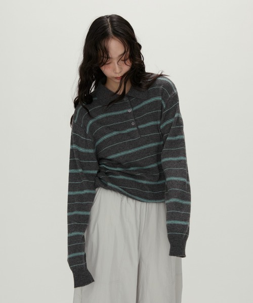 haag ストライプ ポロニット NUJOH ニット セーター Modern Stripe Knit Polo / モダンストライプ