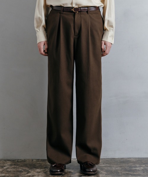 LURAKU スラックス 「LURAKU」Wool-like One-tuck Straight Slacks