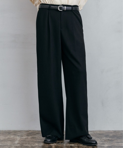 LURAKU スラックス 「LURAKU」Wool-like One-tuck Straight Slacks