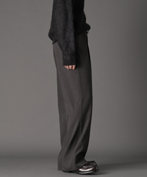 LURAKU スラックス 「LURAKU」Wool-like One-tuck Straight Slacks