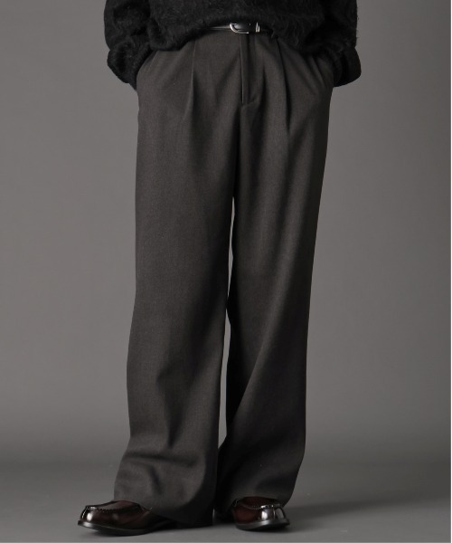 LURAKU スラックス 「LURAKU」Wool-like One-tuck Straight Slacks