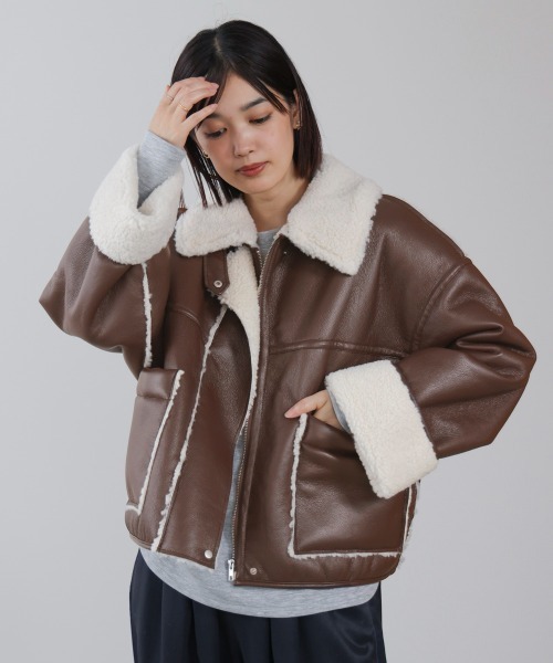 Bou Jeloud（ブージュルード） ブルゾン アウター レザーボアブルゾン