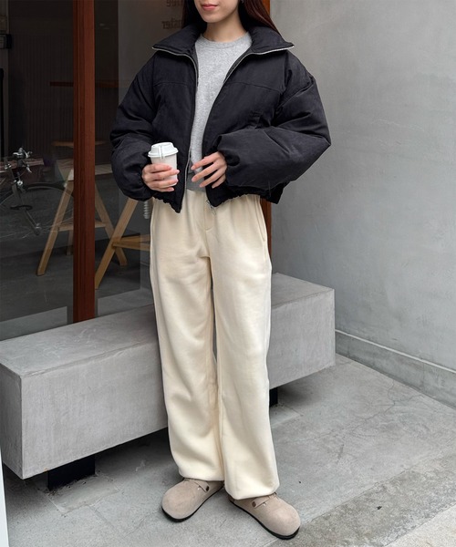 アイボリー ショート丈ダウンジャケット And More LE MORE ダウンコート ダウンジャケット ピーチスキンショートダウン