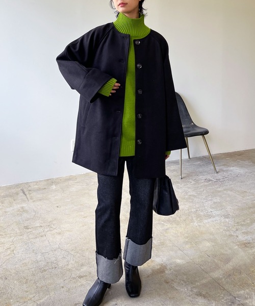 「LIAN」 ノーカラーコート FREE ブラック レディース_画像7