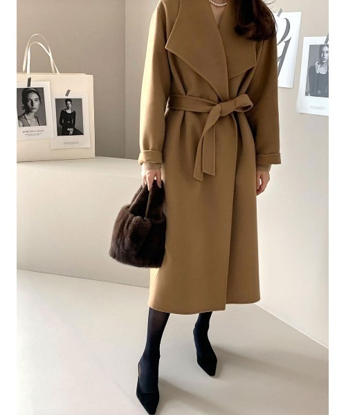 FAVORITO コート チェスターコート リボン襟付きロングメルトン