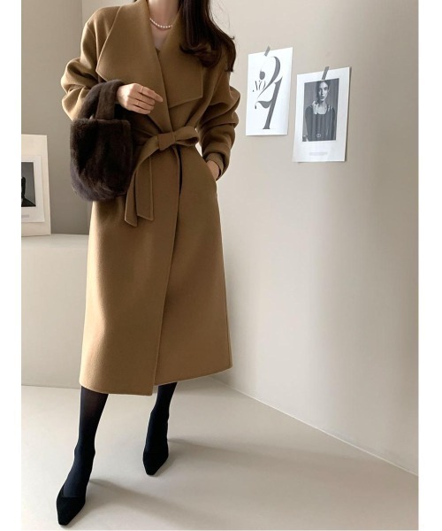 FAVORITO コート チェスターコート リボン襟付きロングメルトン