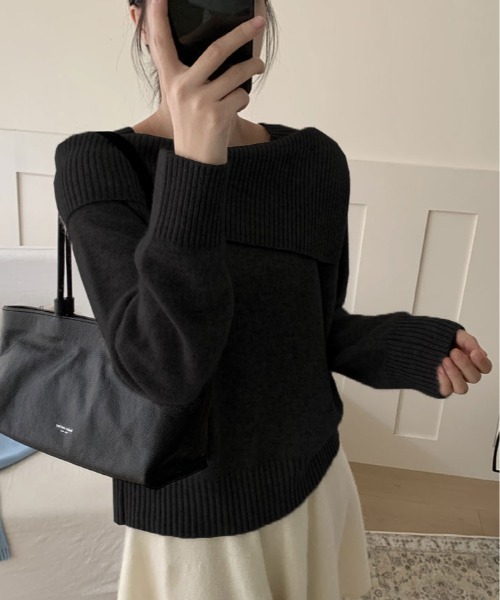 ニット セーター アシンメトリー ネック デザイン プルオーバー