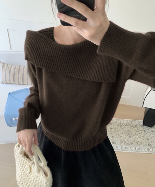 ニット セーター アシンメトリー ネック デザイン プルオーバー