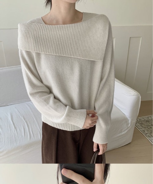 ニット セーター アシンメトリー ネック デザイン プルオーバー