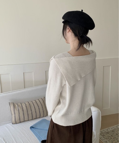 ニット セーター アシンメトリー ネック デザイン プルオーバー