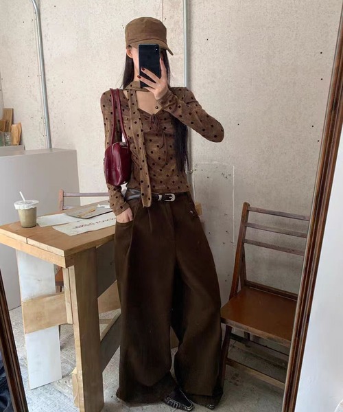 AsheKsha tシャツ ドット柄のネックストラップ付き長袖トップス