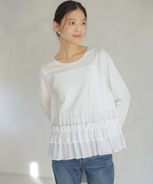 tシャツ フリルシャツコンビ ロングTシャツ レディース : ZOZOTOWN