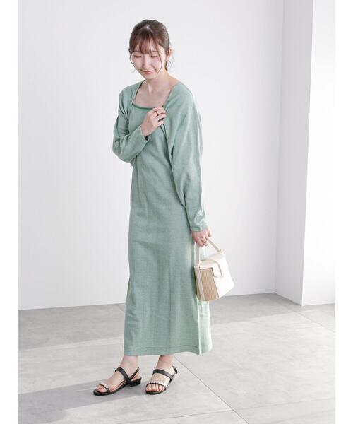 「Te chichi TERRASSE」 コンビワンピース フリ- グリーン レディース_画像4