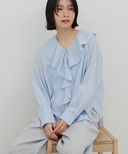 英国インポート♡ALICE&amp;YOU 花柄ラッフルブラウス ブルー系 SHIPS Colors:〈手洗い可能〉MULHOUSE フラワープリント ラッフル