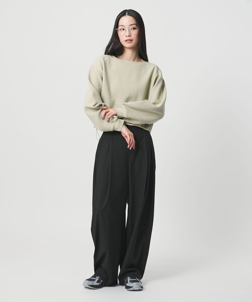 ワイドパンツ パンツ タック カーブパンツ ウォッシャブル レディースの画像