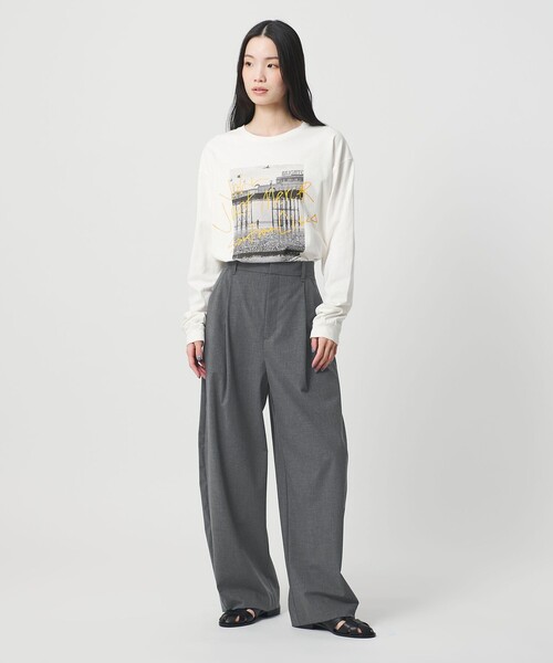 ワイドパンツ パンツ タック カーブパンツ ウォッシャブル レディースの画像