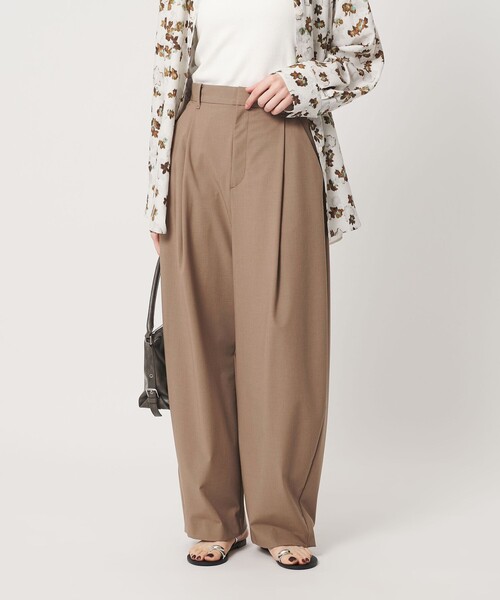 ワイドパンツ パンツ タック カーブパンツ ウォッシャブル レディースの画像