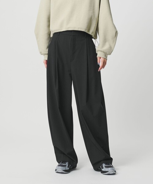 ワイドパンツ パンツ タック カーブパンツ ウォッシャブル レディースの画像