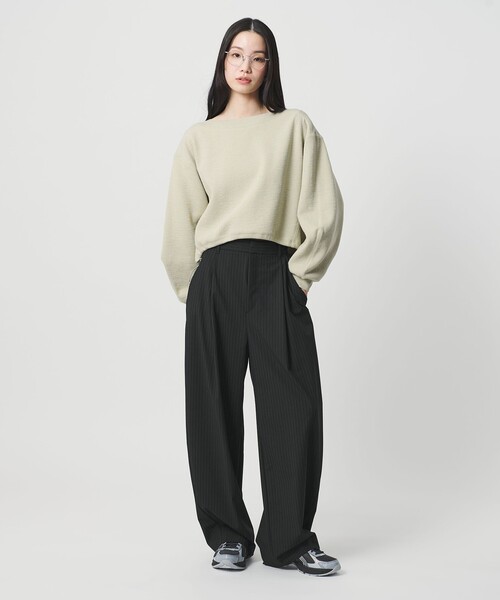 ワイドパンツ パンツ タック カーブパンツ ウォッシャブル レディースの画像