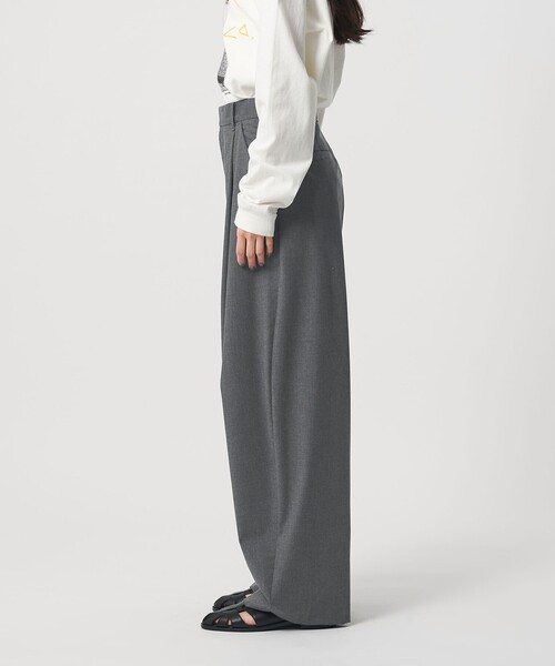 ワイドパンツ パンツ タック カーブパンツ ウォッシャブル レディースの画像