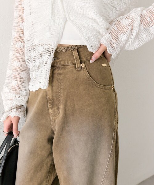 ワイドパンツ ジーンズ デニム デニムパンツ 「新色OFF/3サイズ展開/高身長サイズあり」バレルBIGデニム レディースの画像