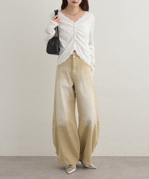 ワイドパンツ ジーンズ デニム デニムパンツ 「新色OFF/3サイズ展開/高身長サイズあり」バレルBIGデニム レディースの画像