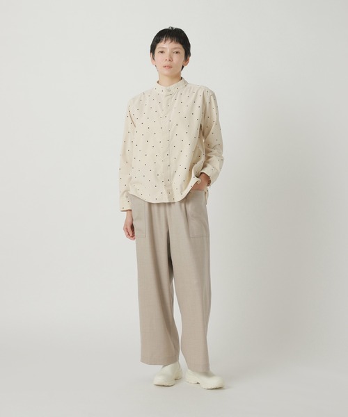 美品＊プランテーション コットンバンドカラーシャツ M カーキ 5分袖 