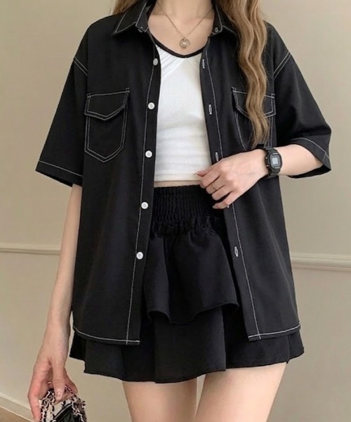 45800　PLEATSPLEASE　タブルジップ　半袖　シャツ 撥水】ドビーワッフル 半袖シャツ（0788IO32） | COMME CA MEN