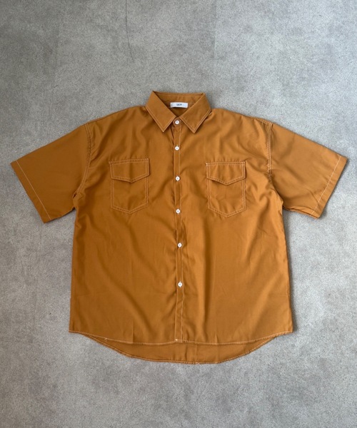シャツ 「UNISEX」ダブルフラップステッチ半袖シャツ メンズ