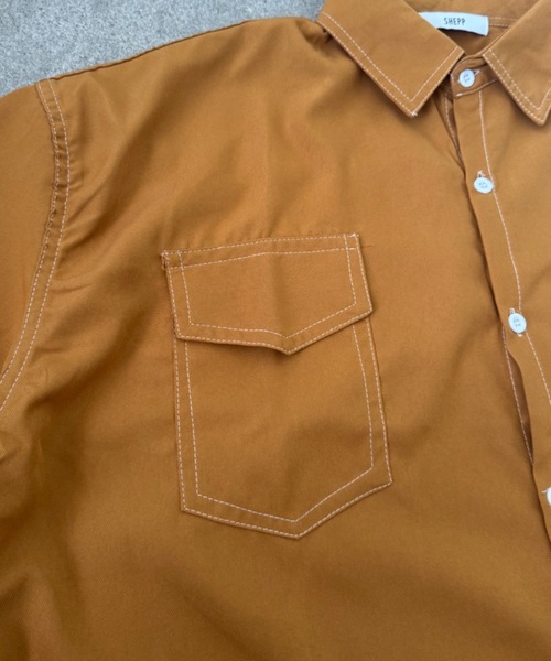 シャツ 「UNISEX」ダブルフラップステッチ半袖シャツ メンズ