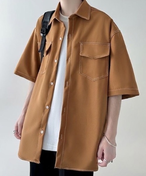 シャツ 「UNISEX」ダブルフラップステッチ半袖シャツ メンズ